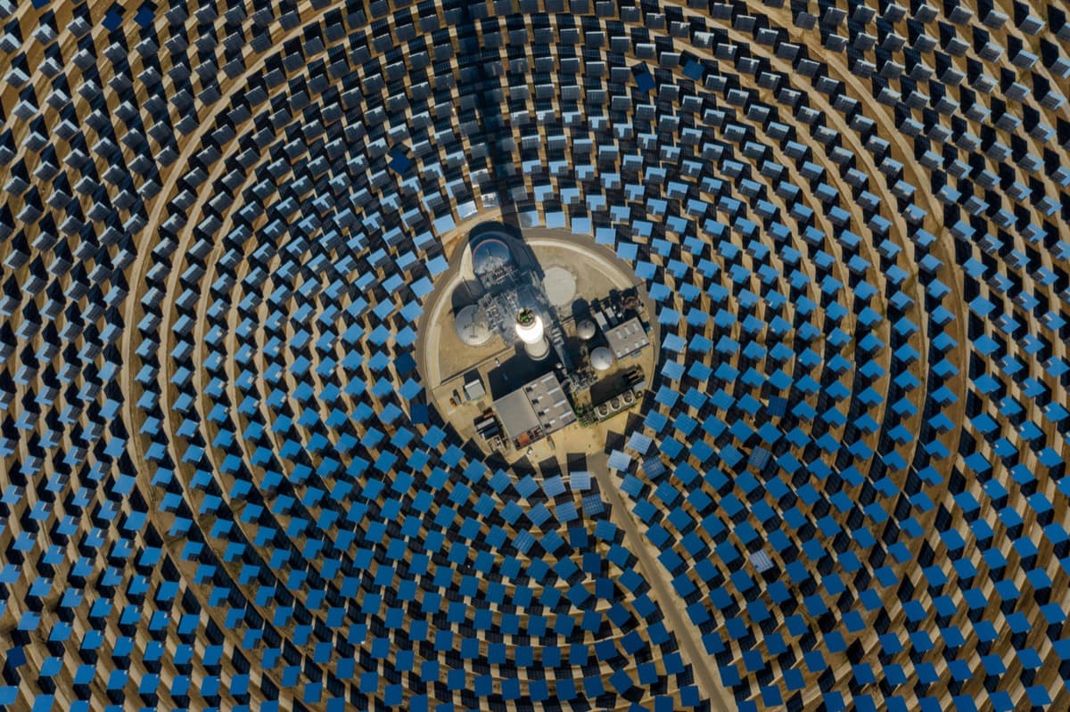 Aerial view of solar panel array